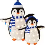 Best Choice Products 2-Piece Lighted Penguin Family, 3ft Pop-Up Outdoor Christmas Holiday Decoration w/ 150 LED Lights, Multicolored Lights - Blue