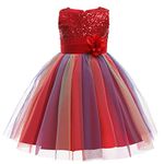 M MUNCASO Girls Princess Dress Sequin Tulle Flower Rainbow Round Collar Sleeveless Formal Dress Birthday Party Wedding Bridesmaid Girl Evening Dresses Toddler Baby Age for 3-9 Years(Red)