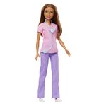 Barbie Nurse Blonde Petite Doll (12 inches) with Scrubs Top & Pants Set, White Shoes & Stethoscope Accessory, Great Gift for Ages 3 Years Old & Up