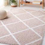 SAFAVIEH Tahoe Shag Collection Accent Rug - 4' x 6', Beige & White, Trellis Design, Non-Shedding & Easy Care, 1.2-inch Thick Ideal for High Traffic Areas in Entryway, Living Room, Bedroom (THO676B)