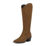 DREAM PAIRS Women's Riding Cowgirl Western Fall Pointed Toe Knee High Boots,Size 5,Brown/Suede,DKB212