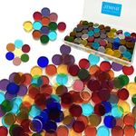 LITMIND 220 Pieces Stained Crystal Glass Gems Mosaic Tiles for Crafts, Round Flat Glass Translucent Crystal Glass, Mosaic Making Supplies