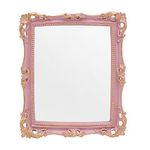 Funerom Vintage 11 x 9.5 inch Decorative Mirror, Wall Mounted & Tabletop Makeup Mirror ，Rectangle Mirror (Pink)