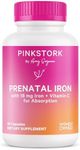 Pink Stork Prenatal Iron Supplement for Women - 18 mg Non-Constipating Iron & Vitamin C for Pregnancy, Postpartum, & Breastfeeding - Focus, Fatigue, & Blood Cell Production - 2 Month Supply