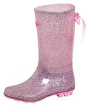 Dolcis Pink Glitter Girls Wellingtons with Ribbon Bow Womens Wellington Boots Ladies Wellies Rain Snow Shoes Pink 6 UK