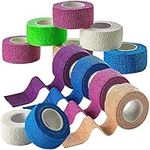 Self Adherent Cohesive Wrap Bandages - (Pack of 12 Rolls) 1 Inch X 5 Yards with Strong Elastic and Colorful First Aid Tape for Sprain Swelling and Soreness on Wrist and Ankle (Rainbow Color)