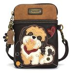 CHALA Chala Crossbody Cell Phone Purse-Women Canvas and PU Leather Multicolor Handbag with Adjustable Strap, Shih Tzu - Dark Brown