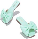 Cape Robbin Juju Sandals Slides for Women - Women Mules Slip On Shoes with Bow, Summer Flats with Bow, Sandals with Bows for Women - Mint Size 6.5