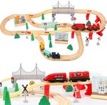 XIAPIA Wooden Train Set for Toddler, 72 Pcs Wooden Train Track Fits Thomas/Brio/Melissa and Doug, Train Toy for 2 3 4 5 Year Old Boy Girl Gifts Presents For Christmas Xmas New Year