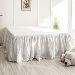 Simple&Opulence Belgian Linen Bed Skirt with Classic 16 inch Tailored Drop Dust Ruffle, Easy Fit Breathable Premium Natural Flax- Pleated White, Queen