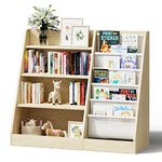 Kids Bookshelf, Five Layer Sling Children Bookcase, Baby Storage Wooden Book Rack, Book and Toy Organizer Cabinet Book Display, for Playroom,Bedroom,Toddler Room,Nursery,Classroom (Burlywood)