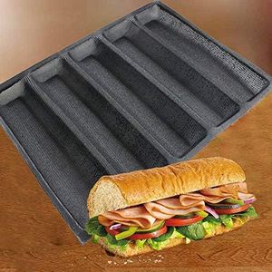 Silicone Perforated Baking Forms Sandwich Mold French Baguette Bread Pan Food Mat 5 Loaf Non-Stick Baking Liners