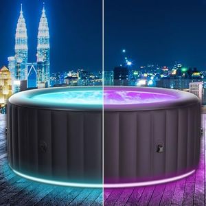 BRAST® Whirlpool aufblasbar MSpa Aurora mit LED-Beleuchtung für 6 Personen Ø204x70cm In- Outdoor Pool 138 Massagedüsen Energiespar-Timer Heizung Bubble Wellness Massage