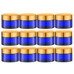 IRON BILL 1 Oz Cobalt Blue Round Glass Jars with Inner Liners and Gold Lids(12PCS) Empty Cream Containers Refillable Cosmetic Vials for Cosmetics, Lotions, Ointment, Body Scrubs & Balms