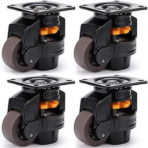 Skelang 4 Pcs Leveling Castor, 80F Workbench Castors Heavy Duty, Retractable Plate Casters with Nylon Wheels, Total Loading Capacity 2000kg