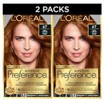 L'Oreal Paris Superior Preference 9 weeks of Luminous Fade-Defying Permanent Hair Dye, 67 Light Auburn, 100% Grey Coverage, Hair Dye Kit (Pack of 2) (Packaging May Vary)