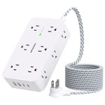 Power Bar Surge Protector- 12 Wide Outlets Power Strip with 4 USB Ports(2USB C), 5Ft Braided Extension Cord Flat Plug, Overload Surge Protection, Wall Mount, Desk Charging Station for Office Home ETL