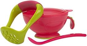 Nuby Garden Fresh Mash N' Feed Bowl with Spoon and Food Masher (Red/Green)