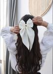 Chictresses® Off White Satin Hair Bow Clips for Women, Luxury Silky Satin, Barette Hair Clip - Hair Bow Clips for Women and Girls, Cute Hair Accessories for Girls, Hair Bows for Women, Bow Hair Clips