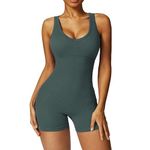 Litthing Women Shorts Jumpsuits Sexy V Neck Sports Short Romper Sleeveless Ribbed Bodysuit Summer One Piece Unitard Stretchy Playsuit Workout Outfit Slim Fit Bodycon Fitness Playsuit