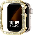 OBOE 40mm Stainless Steel Bling Bumper Case Compatible with 40mm Apple Watch iWatch Series 4 5 6 SE SE2 Two Line Bling Diamond Cover (Gold) [Watch NOT Included]
