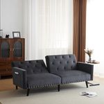 ModernLuxe 3 Seater Sofa Bed, 3-Gear Back Angle Adjustable Futon Sofa with Storage Pockets and Removable Armrests, Modern Nailhead-Trim Button-Tufted Recliner Sofa for Living Room, Velvet, Dark Grey