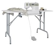 Sew Ready Multipurpose, Folding Sewing Table, Desk, Alloy Steel, Silver/White, 47.5" W x 28" D x 30" H