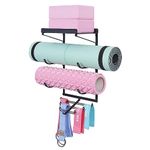 MAYZOLOP Yoga Mat Holder Wall Mount Yoga Mat Storage Rack Home Gym Accessories with 3 Sectional and 7 Hooks for Hanging Foam Roller and Resistance Bands at Fitness Class or Home Gym