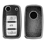 kwmobile Key Cover Compatible with VW Skoda SEAT 3 Button Car Key - TPU Leather Look Car Key Fob Protector - Silver/Black