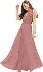 koh koh Plus Size Womens Long V-Neck Sleeveless Flowy Prom Evening Wedding Party Guest Bridesmaid Bridal Formal Cocktail Summer Floor-Length Gown Gowns Maxi Dress Dresses, Cinnamon Rose Pink XL 14-16