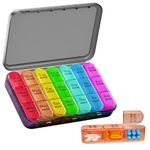 Pill Box 7 Day 3 Times a Day, Weekly Pill Box 7 Day, Daily Portable Travel Pill Organiser, Tablet Organiser with 21 Colorful Large Compartments to Hold Vitamin, Medication and Supplement