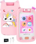 AGPTEK Kids Phone for Girls with 32 GB TF Card, Christmas Birthday Gifts for Age 3-7, Touchscreen Toys Phone, Dual Camera, Preschool Learning Device,Toddler Cell Phone with Silicon Cover-Pink