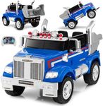Costzon Electric Car for Kids, 12V Licensed Freightliner Ride on Dump Truck w/Remote Control, Rear Loader, Spring Suspension, Easy-Drag System, MP3 & Music, Gift for Boy Girl, Ride on Car (Blue)