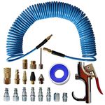 Abakoo 19 Pieces Air Compressor Accessory Kit, 1/4" x 50 Feet Polyurethane Recoil Air Hose, 1/4" NPT Air Tool Kit with Blow Gun and Air Hose Fittings