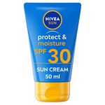 NIVEA SUN Protect and Moisture SPF 30 To Go Lotion (50ml), Water-Resistant Sunscreen, Pocket-Sized Sun Cream Providing Instant and Effective UVA + UVB Protection