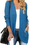 ZESICA Women's 2024 Fall Winter Long Sleeve Open Front Casual Lightweight Soft Knit Cardigan Sweater Outerwear,CobaltBlue,Small