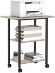 Lerliuo 3-Tier Printer Stand, Industrial Mobile Printer Table with Storage Shelf and Steel Frame, Rolling Printer Cart Holder with Lockable Wheels for Home, Office (Oak)