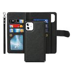 iCoverCase Compatible with iPhone 11 Wallet Case with Card Holder and Wrist Strap, PU Leather Kickstand Card Slots Magnetic Shockproof [Detachable] Flip Cover Case 6.1 Inch (Black)