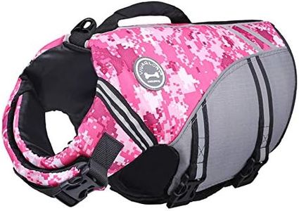 VIVAGLORY Sports Style Dog Life Jacket with Adjustable & Durable, Extra Flotation Swim Life Vest with Secure Fastening System for Large Dogs, Camo Pink