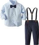 MOMBEBE COSLAND Boys Suits Formal Gentleman Outfit Tuxedo Strap Toddler Dress Clothes 5-6T Blue