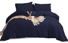 Imperial Rooms King Size Duvet Cover Sets – Brushed Microfiber 3 PCs Plain Navy Bedding Set with Pillow Cases – Button Closure Ultra Soft Quilt Bed Cover (230 x 220 Cm)