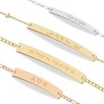 Personalized Sterling Silver/Stainless Steel Bar ID Bracelet - Custom Engraved Inspirational Words, Dates or Names- Adjustable - Gift Box Included - Elegant Jewelry for Anniversary, Birthday, Weddings (Women Bracelets)