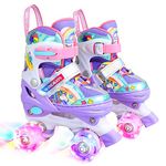 Rainbow Unicorn Kids Roller Skates for Girls Boys Toddler Ages 3-6,4-Pejiijar Adjustable Roller Shoes with Luminous Wheels for Birthday Xmas Gifts