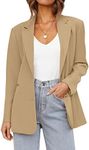 MEROKEETY Women's 2024 Fall Casual Blazers Long Sleeve Lapel Open Front Button Work Blazer Jackets with Pockets, Khaki, S