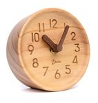 Driini Wooden Desk & Table Analog Clock Made of Genuine Pine (Light) - Battery Operated with Precise Silent Sweep Mechanism