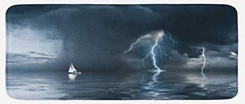 Ambesonne Sailboat Kitchen Mat, Yacht at The Ocean Comes Nearer a Thunderstorm Rain and Bolt Artwork Print, Plush Decorative Kitchen Mat with Non Slip Backing, 47" X 19", Blue Grey