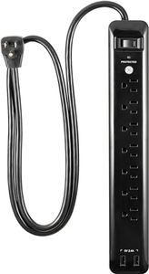 GE UltraPro 7-Outlet Surge Protector, 2 USB Ports, 4 Ft Power Cord, 1500 Joules, Flat Plug, Twist to Close Safety Covers, Power Filter, Circuit Breaker, Warranty, UL Listed, Black, 40482