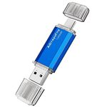 USB C Memory Stick, 128 GB Type C 2.0 USB Flash Drive 2 in 1 Pen Drive with Cap USB Key with LED Light for Smartphones, Tablets, PC etc External Storage Data