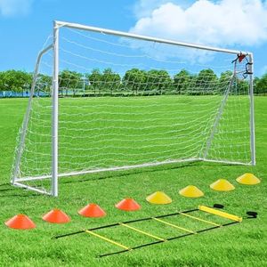 Soccer Goal 12x6,10x6.5, 8x6, 6x4FT Soccer Goals for Backyard Metal Soccer Goals for Kids Youth Adults Large Outdoor 2" Steel Soccer Goal Post Frame with Soccer Net Target Net Agility Ladder