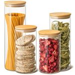 Praknu Glass Storage Jars - Set of 4 Glass Jar with Lids - Airtight with 4 Extra Seals - Durable Borosilicate Glass - Dishwasher Safe - Glass Kitchen Storage Containers